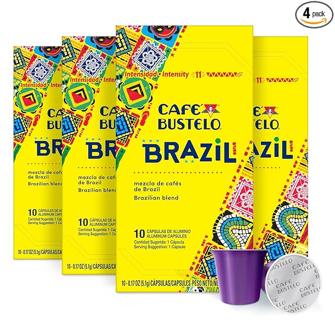 Café Bustelo Aluminum Espresso Capsules, Brazil Blend, Nespresso Original Line Compatible, Intensity 11, 40 Count