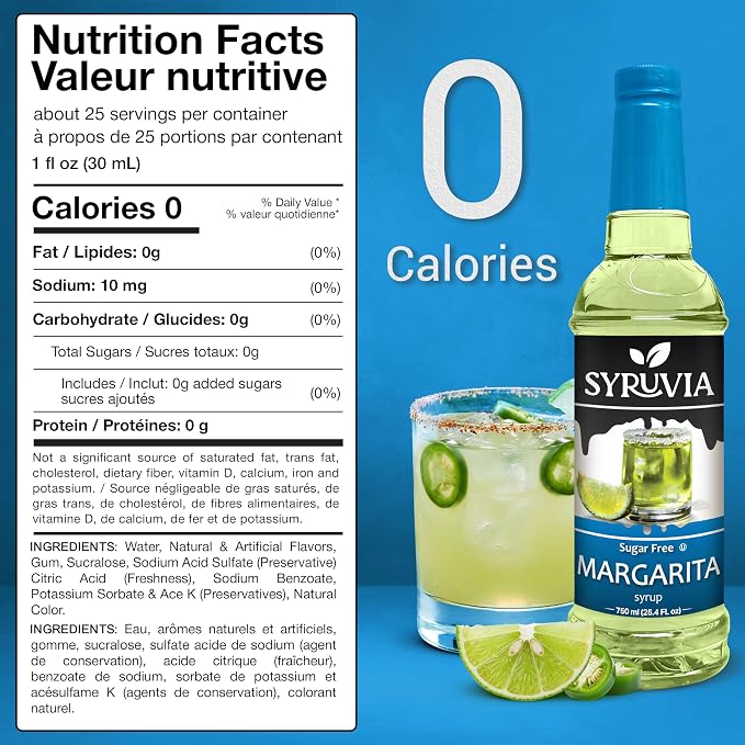 Syruvia Sugar Free Margarita Syrup, Flavored Syrup for Cocktails, Drinks, Lemonades, Iced Teas, and Desserts – 25.4 fl oz, With Pump - Image 2