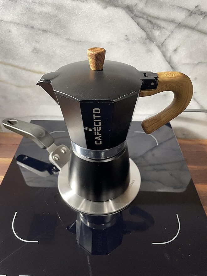 CAFECITO® Induction Diffuser Plate for Moka Pot – 5.11” Stainless Steel Heat Adapter for Stovetop Espresso Makers | Induction Cooktop Converter with Aluminum Core & Handle