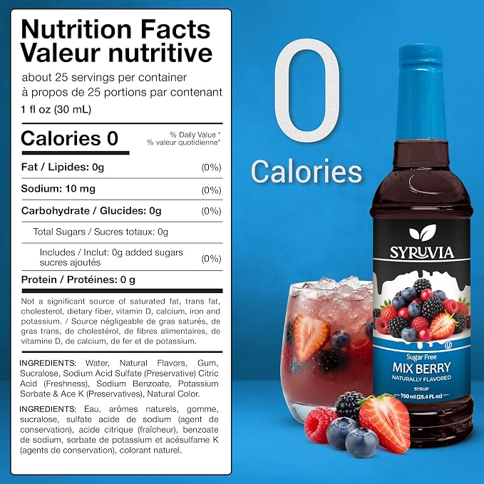 Syruvia Sugar Free Mix Berry Flavored Syrup for Drinks, Cocktails, Lemonades, Iced Teas and Desserts – 25.4 fl oz, With Pump - Image 2