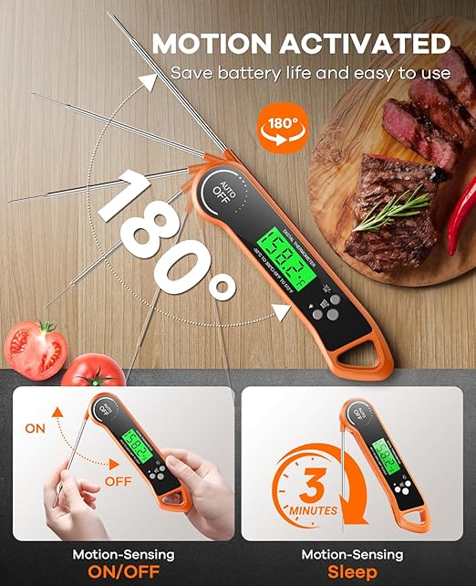 Meat Thermometer Digital, Instant Read Thermometer with Backlight, Calibration & Hold Function, Waterproof Food Thermometer for Kitchen and Outside, BBQ,Turkey, Candy, Liquids, Beef (Orange)