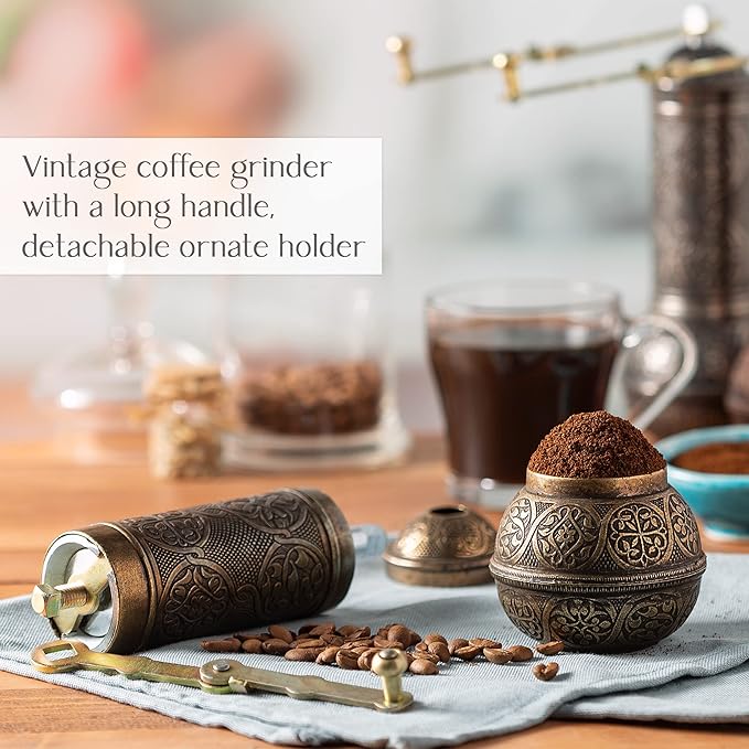 Crystalia Refillable Coffee Grinder, Authentic Manual Mill with Adjustable Grinder, Metal Coffee Mill with Handle, Antique Coffe Grinder with Hand Crank, Adjustable Coarseness