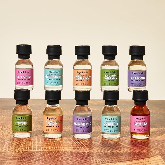 Thoughtfully Gourmet, Coffee Syrup Sampler Gift Set, Syrup Flavors Include Salted Caramel, Vanilla, Mocha, Hazelnut, Pumpkin Spice, & More, Set of 10 - Image 3
