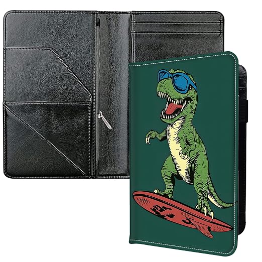 Server Books for Waitress, with 7 Large Pockets, Waiter Serving Book, Waitstaff Server Order Pads, Cute PU Leather Server Book with Pen Holder Fit Server Apron,Surfing Dinosaur by Unknown