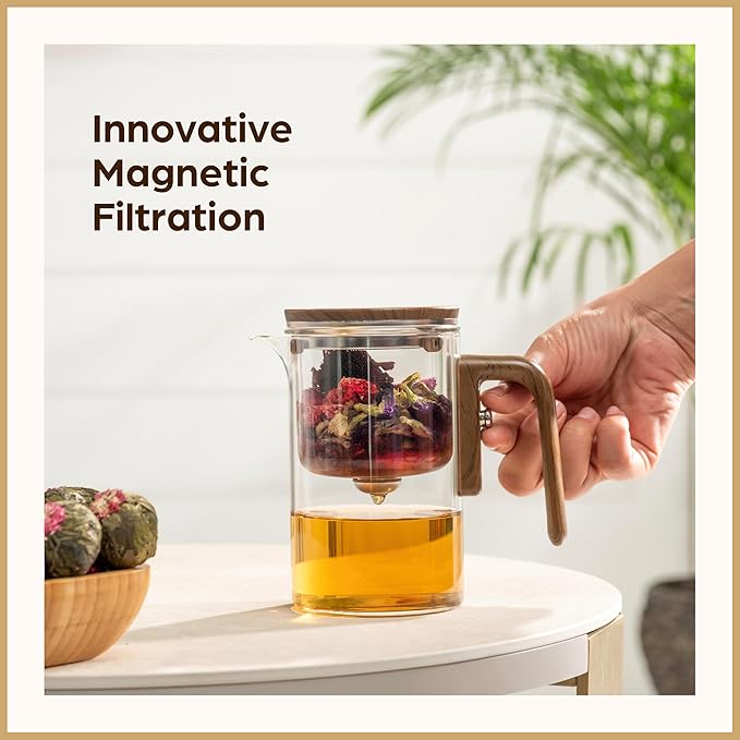 Enchanti Tea Pot - Modern Glass Infuser Teapot - Water Separation Magic Teapot with Heat-Resistant Handle - Elegant Gift Box & Writable Card - Perfect for Loose Leaf Tea - 800 ML (27oz)