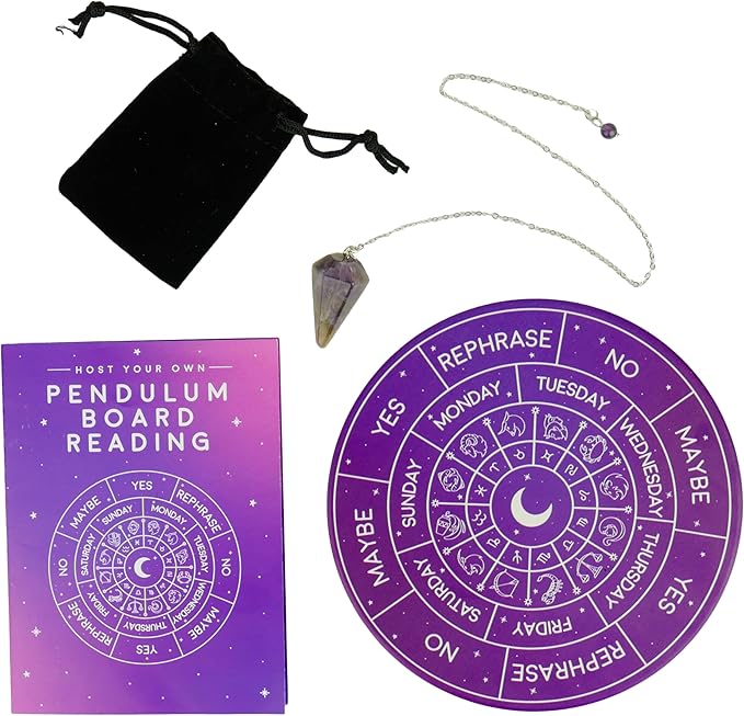 Pendulum Board Divination Kit - Metaphysical Dowsing Reading Board and Crystal - Pendulum Board Gift Set