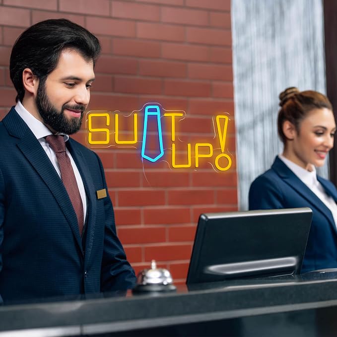 Suit up Neon Sign USB Powered Motivational Word Neon Light Sign Dimmable Fashion Man Tie LED Light Sign for Clothing Store Suit Shop Dressing Room Cloakroom Office Man Cave Party Wall Decor - Image 6
