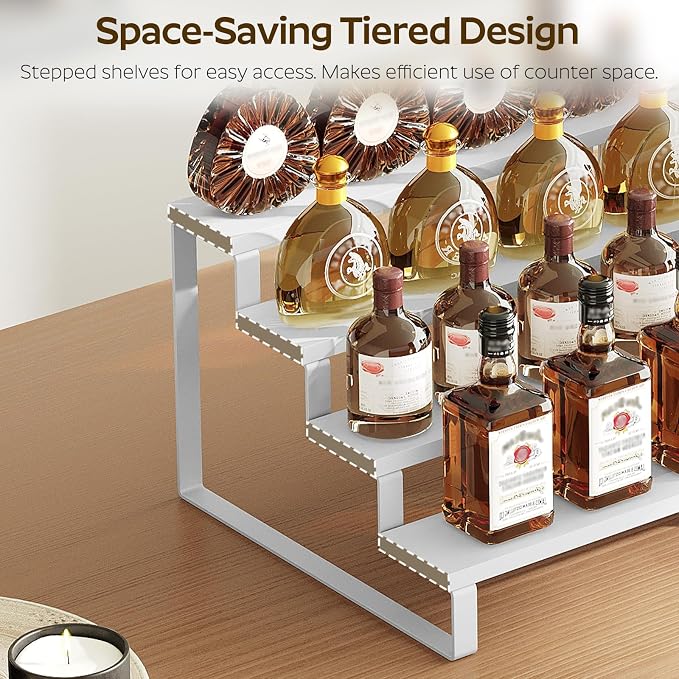 YATINEY Spice Rack, Wooden Display Riser Stand, Set of 2, Perfume Organizer, Vanity Display Stand, Tiered Countertop Organizers, Space Saving, for Kitchen Spices, Syrup, Coffee Mugs, White SR04L2WW - Image 4
