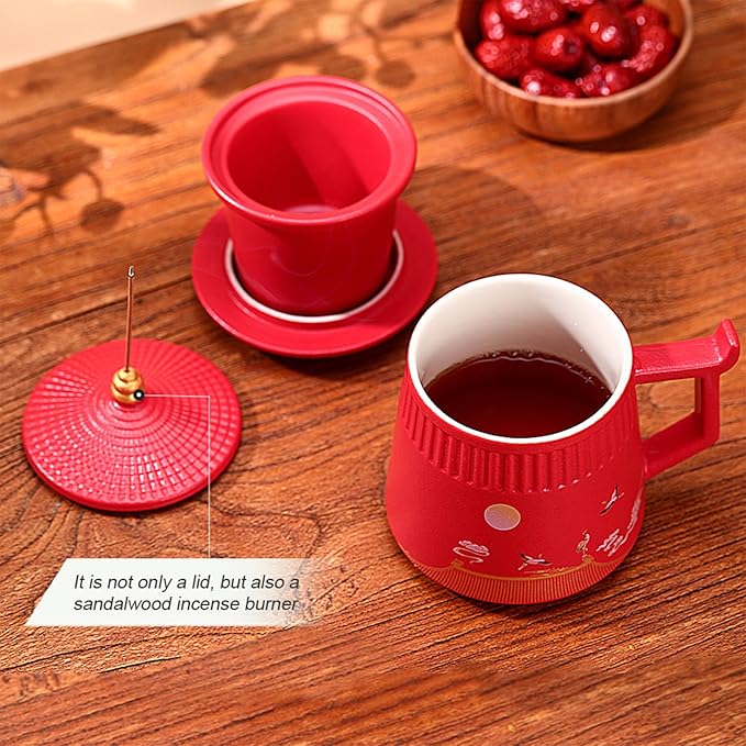 Tea Cup with Infuser and Lid,Loose Leaf Tea Steeper Cup 14.8oz Ceramic tea Infuser Mug Travel Large Steeping Cup Diffusers Mugs with Fine Strainer and Handle