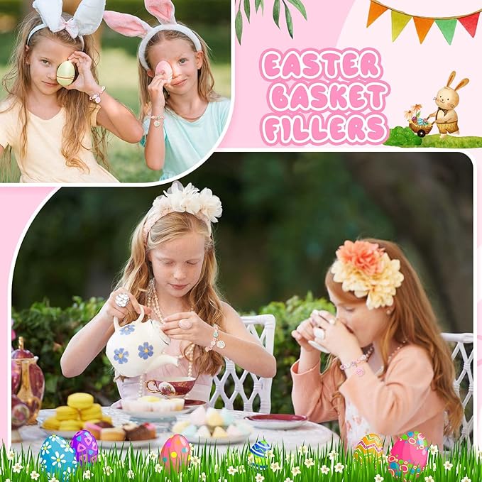 Ecally 12 Pcs Kids Bracelet for Girls Toddler Jewelry Flower Princess Party Favors Friendship Bracelets Adjustable Pretend Classroom Reward