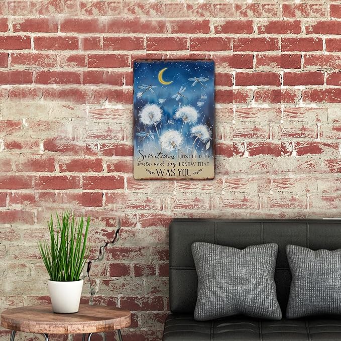 Sanwarm Metal Sign 8X12 Inch, Just Look Up Smile Say I Know That Was You Dragonfly Dandelion Inspiring Vintage Tin Sign Wall Art Decor for Home, Living Room, Bedroom, Office, Cafe And Pub Decoration - Image 5