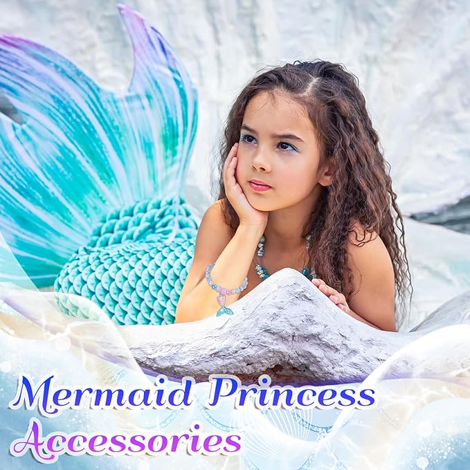 Ecally 12 Pcs Mermaid Party Favors Mermaid Beaded Bracelet Bulk Ocean Party Supplies Costume Jewelry Princess Birthday Prize Gifts