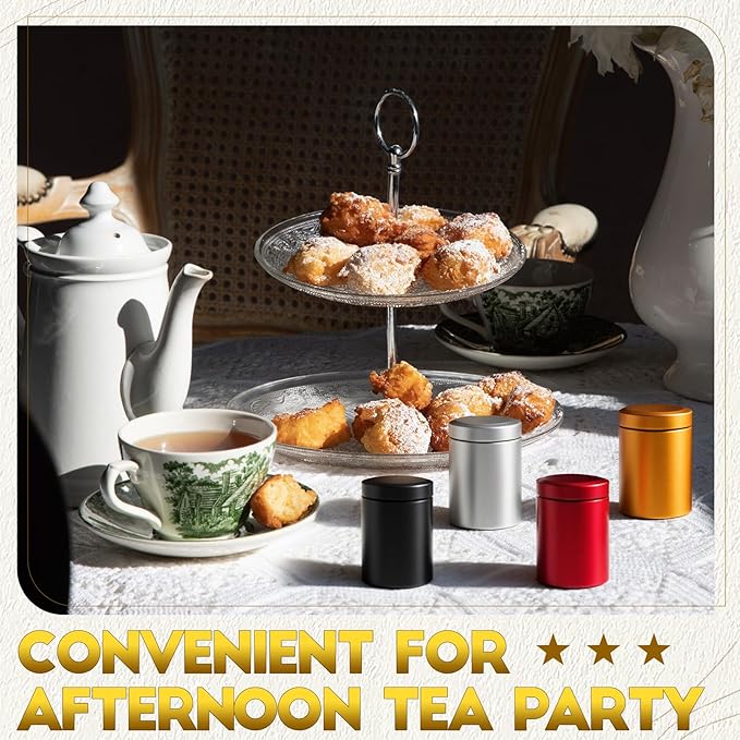 20 Pcs Mini Tea Tin Canister 1.8 × 2.6" with Round Airtight Double Lid Small Kitchen Tea Canister Container for Travel Business Leaf Coffee Candy Spices Herbs (Dark Red,Black,Silver,Gold)