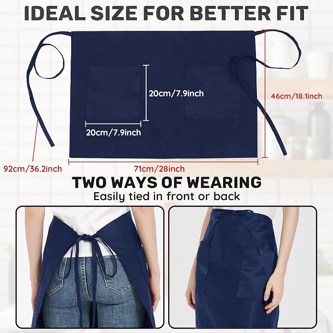 3 Pack Waist Apron with 3 Pockets, Unisex Black Waiter Aprons, Water Resistant Server Aprons for Restaurant Chef Bar - Image 5