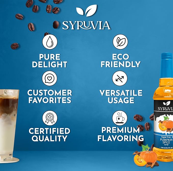 Syruvia Sugar Free Pumpkin Spice Coffee Syrup, Flavored Syrup for Drinks, Lattes, and Desserts – 25.4 fl oz, With Pump - Image 5