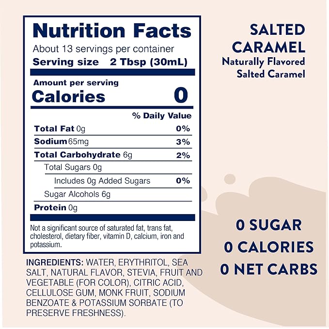 Jordan's Skinny Mixes Sugar Free Coffee Syrup,Salted Caramel Coffee Flavoring Syrup,Naturally Sweetened Zero Calorie Drink Mix,Lattes,Baking or Protein Shake,Dairy & Gluten Free,12.7 Fl Oz,(Pack of 2)
