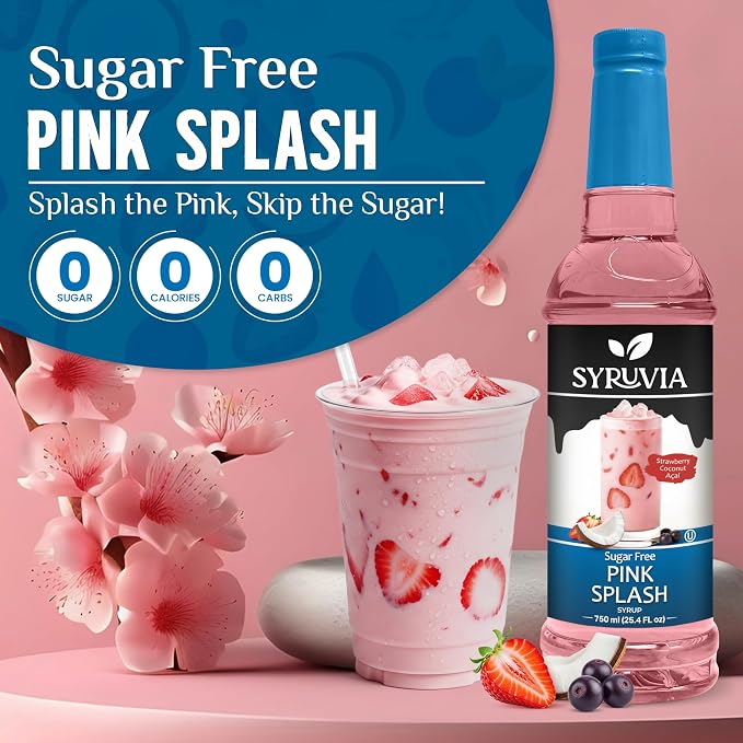 Syruvia Sugar Free Pink Splash Flavored Syrup for Drinks, Cocktails, Lemonades, Iced Teas and Desserts – 25.4 fl oz, With Pump - Image 3