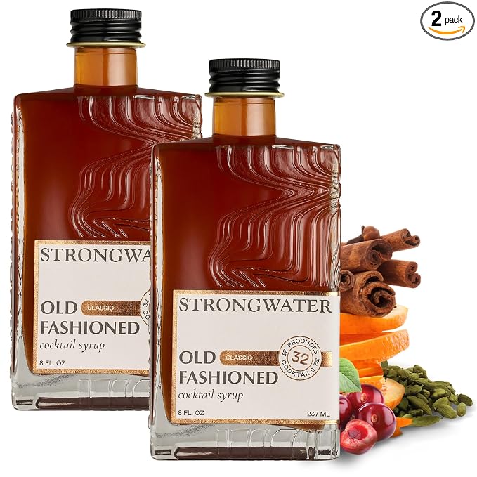 Strongwater Old Fashioned Mix - Makes 64 Cocktails - Handcrafted Old Fashioned Syrup with Bitters, Orange, Cherry, Organic Demerara Sugar - Craft Cocktail Mixer, Just Mix with Bourbon,Whiskey - 2 Pack by Strongwater