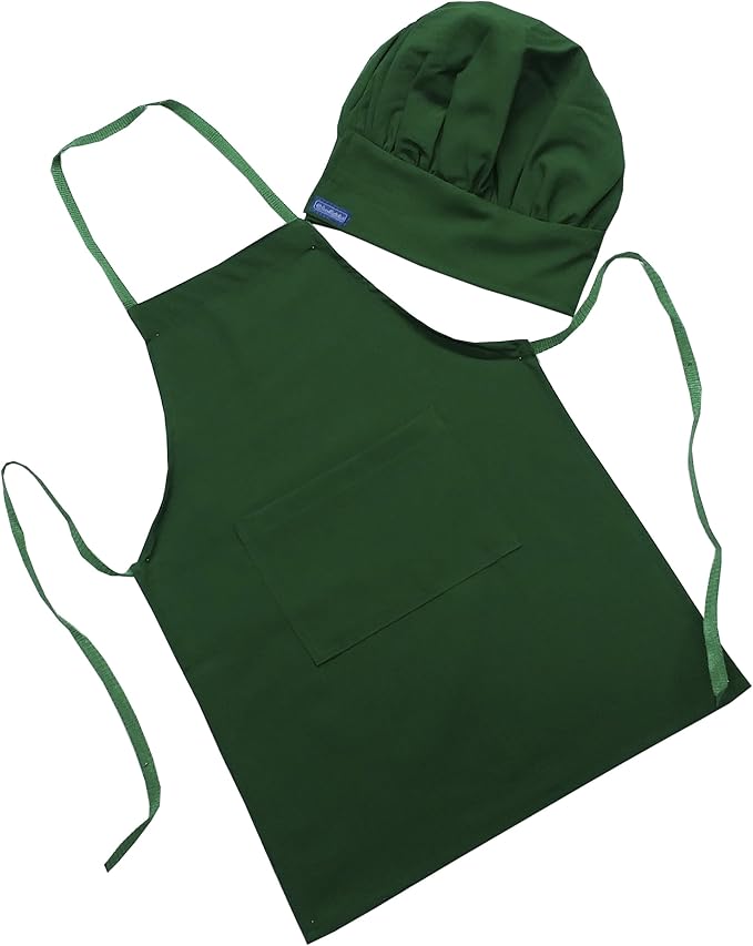 CHEFSKIN Green Kelly Forest Barista Color Barista Set Apron & Hat Fits 2-8 Yr Olds Kids Children by chefskin