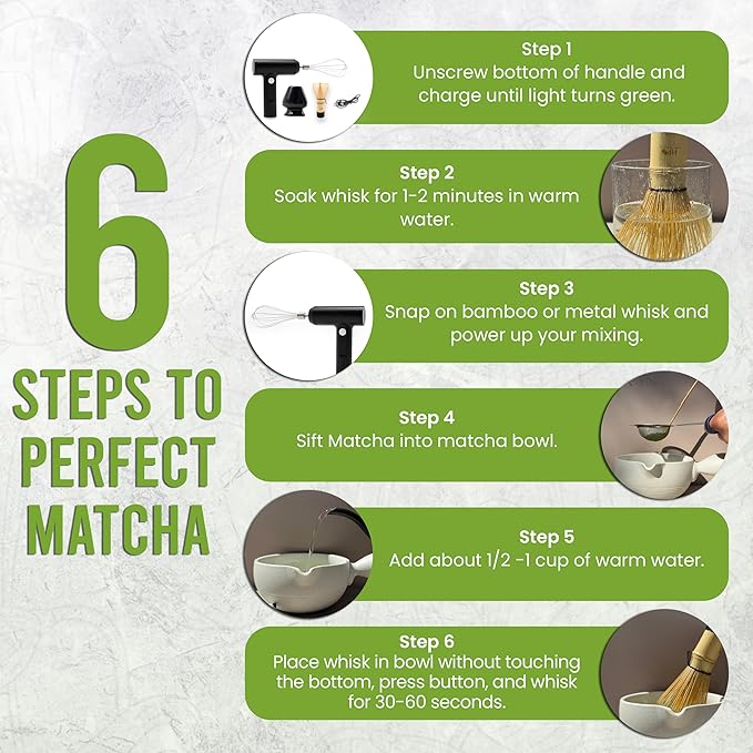 Matcha Electric Whisk Set - Rechargeable Handheld Frother with Whisk and Holder | Automatic Stirrer for the Perfect Blend | Handheld Frother for Matcha Tea Lovers (Electric Matcha Whisk)