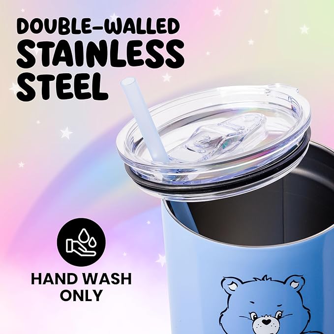 Silver Buffalo Care Bears Grumpy Bear Like I Care Stainless Steel Tumbler with Handle and Straw, Fits in Standard Cup Holder, 40 Ounces (Pack of 12)