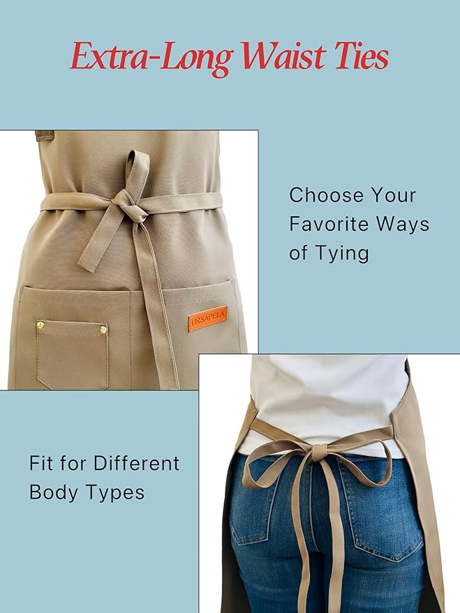 Kitchen Cooking Apron for Women Men Water-Resistant Artist Barista Baking Craft Catering Work Bib with Large Pockets