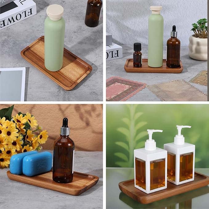 Small Wood Tray, Rectangle Wooden Trays for Decor, 7.28x4.13in Acacia Wood Tray for Home Decor, Bathroom, Kitchen Counter Charcuterie Boards Cheese Board