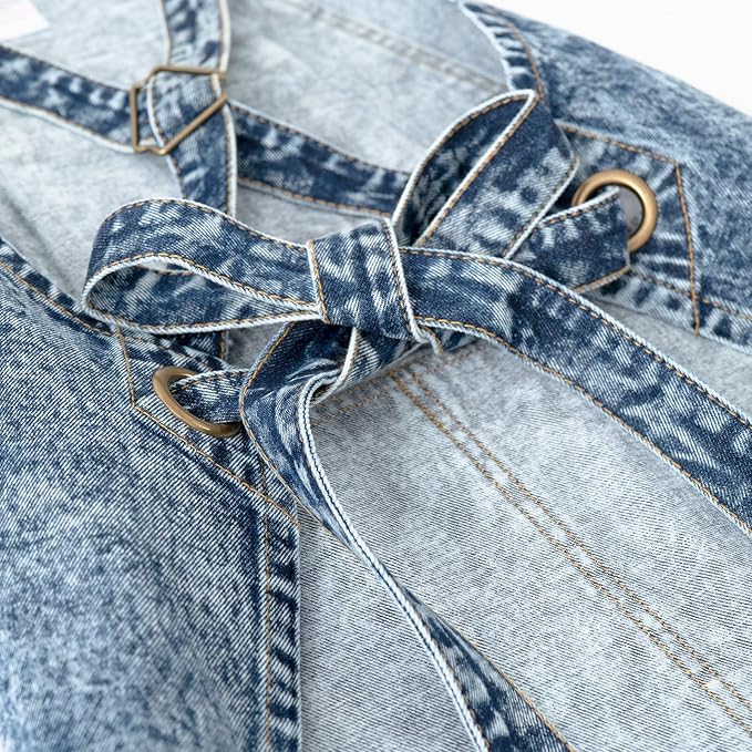 Jeanerlor - Cotton Tool Denim Work Apron with Convenient Pockets for Women Cross Straps & Adjustable(Denim Blue)