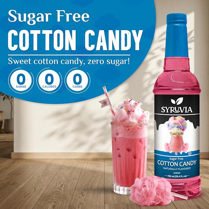 Syruvia Sugar Free Cotton Candy Flavored Syrup for Drinks, Cocktails, Lemonades, Iced Teas and Desserts – 25.4 fl oz, With Pump - Image 3