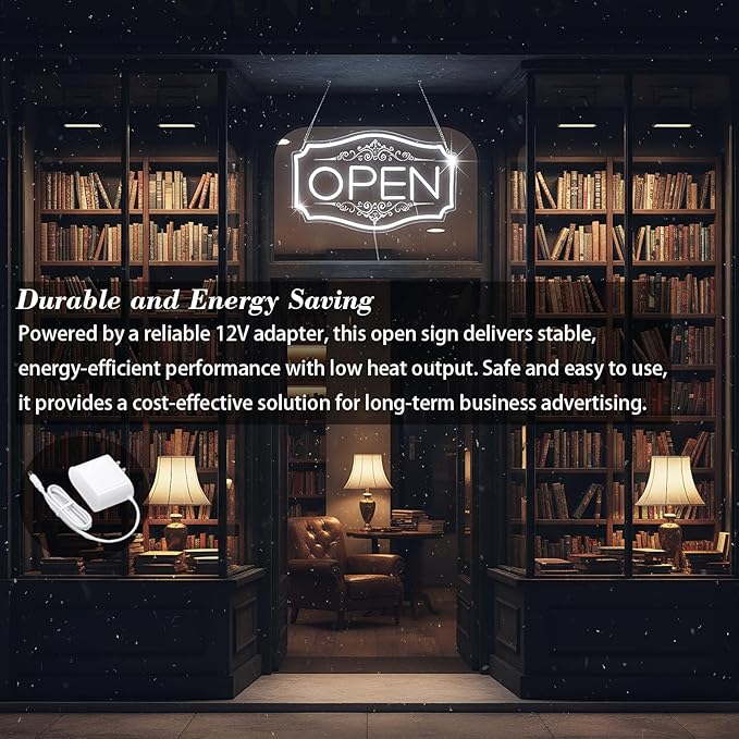 Open Sign for Business, LED Dimmable Neon Open Sign with 12V/2A Adapter, 16.5" x 10.5", White, Bright LED Visibility to Light Up Window, Wall, Bar, Coffee, Salon and Store