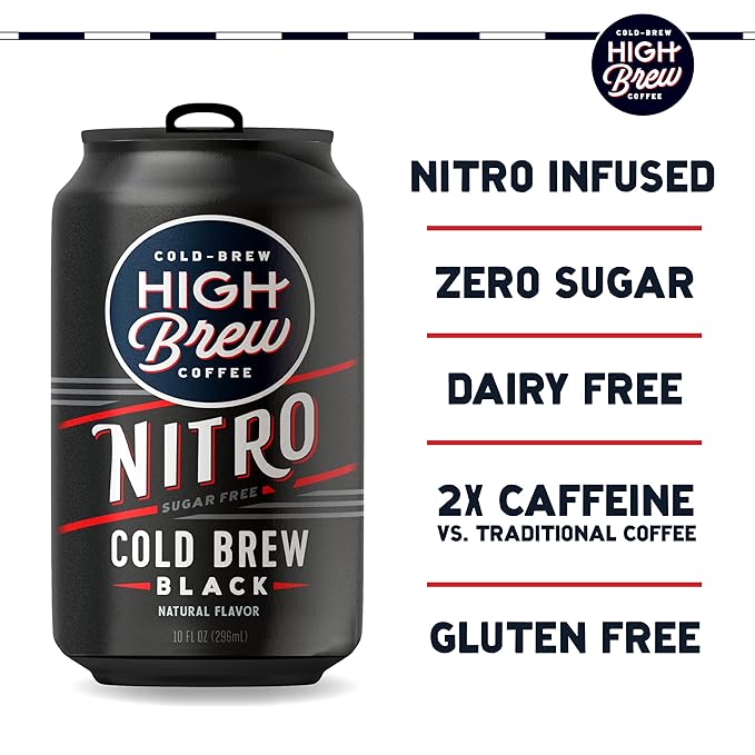High Brew Coffee,Nitro Black,Cold Brew Coffee,Sugar Free,Dairy Free,10 Fl Oz,Ready-To-Drink,(Pack of 24)