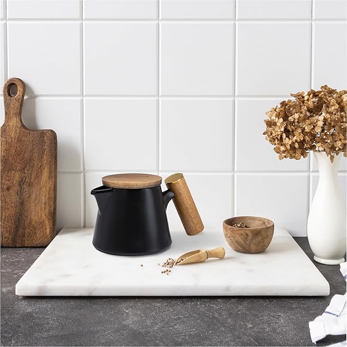 ChefWave Matte Black Ceramic Tea Pot with Stainless Steel Infuser and 2 Matte Black Medium Ceramic Mugs Bundle (3 Items)