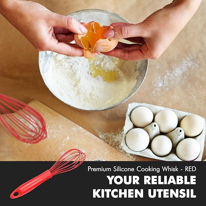 Chef Craft Premium Silicone Wire Cooking Whisk, 10.5 Inch, Red