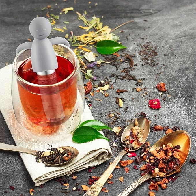 2 Pieces Tea Infuser for Loose Tea Cute Fine Mesh Tea Strainer Stainless Steel Tea Filter Ball Tea Diffuser Steeper for Teacups Teapots (Rose Red, Gray)