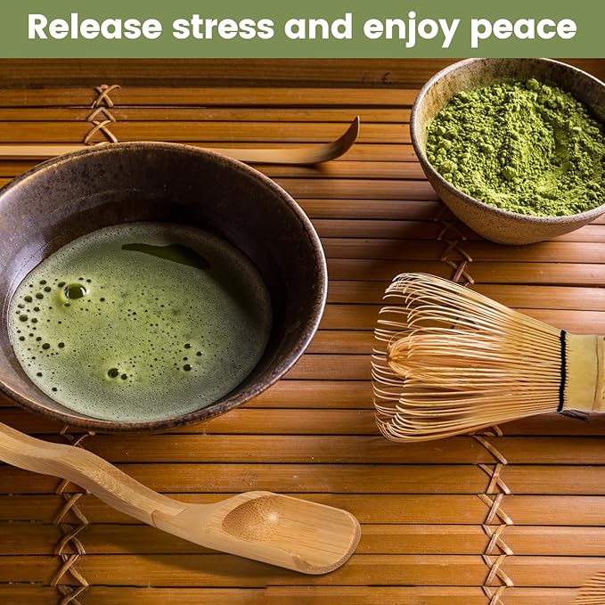 Matcha Whisk Set, Handmade Traditional Starter Set with Tea Spoon, Secure Japanese Tea Accessories for Tea Lovers and Beginners
