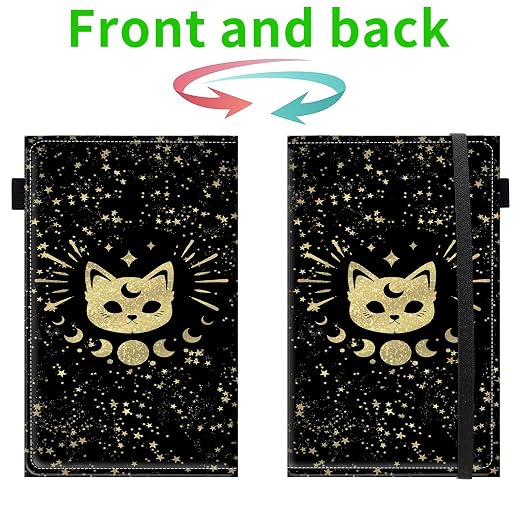 Server Books for Waitress, 5x9 Inch Waitstaff Server Order Pads, 11 Large Pockets, Cute PU Leather Waitress Book Server Wallet with Elastic Band Fit Server Apron,Golden Cat Moon Stars - Image 2
