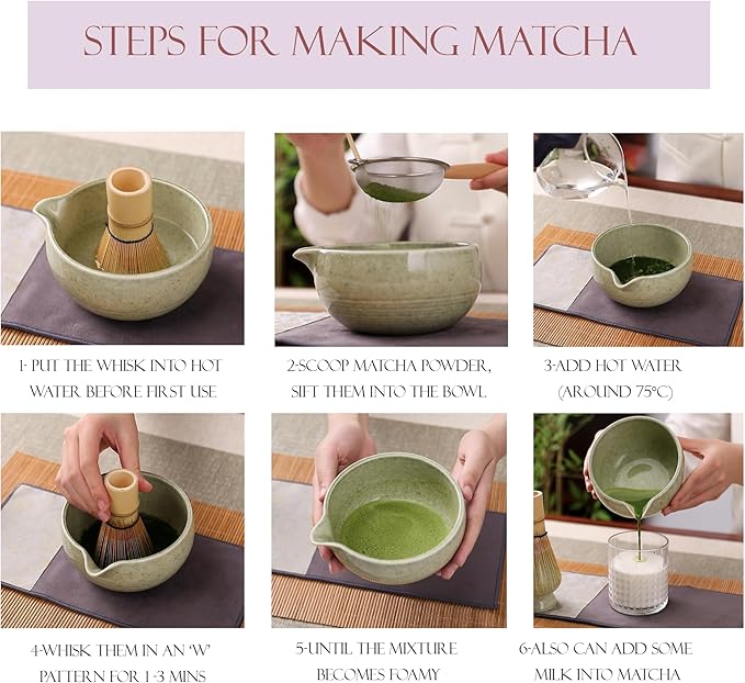 Matcha Whisk Set，9-Piece Traditional Matcha Kit in Giftbox, Bamboo Whisk Ceramic Matcha Bowl Matcha Kit for Ceremony, Making Tools for Tea Ceremony (Matcha Green)