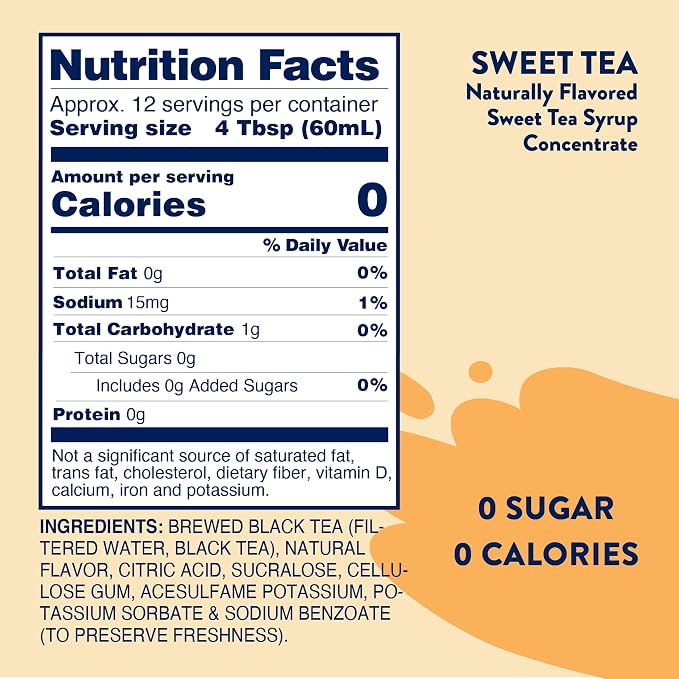 Jordan's Skinny Mixes Sugar Free Syrup, Sweet Tea Flavor, Fruit Flavored Water Enhancer, Drink Mix for Iced Tea, Lemonade, Drinks, Low Calorie Water Flavoring, Dairy & Gluten Free, Kosher, 25.4 Fl Oz - Image 2