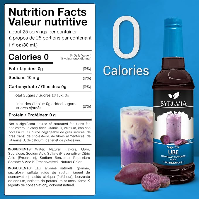 Syruvia Sugar Free Ube Flavored Syrup for Drinks, Cocktails, Lemonades, Iced Teas and Desserts – 25.4 fl oz, With Pump - Image 2