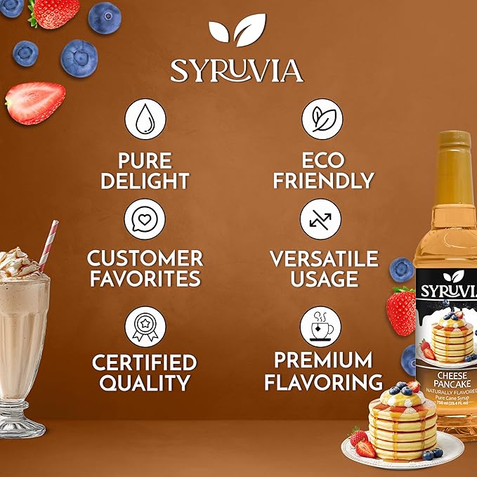 Syruvia Coffee Syrup, Cheese Pancake Flavored Syrup for Drinks, Lattes and Desserts – 25.4 fl oz, With Pump