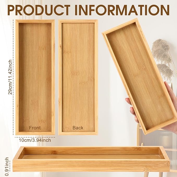 Bokon 10 Pcs Rectangle Wood Bamboo Tray Bamboo Serving Tray Wooden Serving Platter for Bathroom Counter Platter for Food Dinner Kitchen(Classic Style)