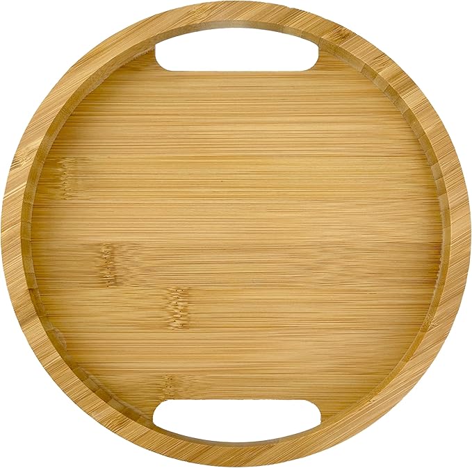 Bam & Boo Round Serving Tray with Handles Natural Bamboo (9") - Food, Storage, Decor for Breakfast, Parties, Weddings, Picnics