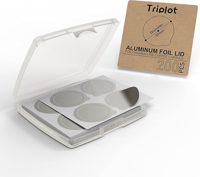 Tiplot Aluminum Lids for Reusable Nespresso OriginalLines Capsules 200pcs,Self Adhesive Foil Sticker Seals 200pcs for Refillable Coffee Pods Stainless Compatible Nespresso Original Line Machines.