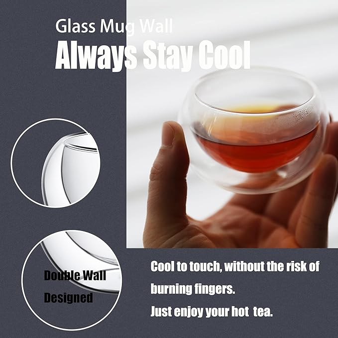 PunPun 2.7oz. 80ml Double Wall Borosilicate Glass Tea Cups Espresso Cups Heatproof Insulating Teacups glass Set of 4
