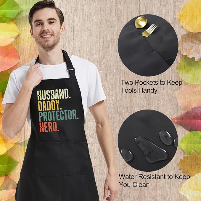 Chef Aprons for Men Women with Pockets, Kitchen Apron for Cooking Grilling Gifts for Dad Mom Birthday Christmas - Image 6