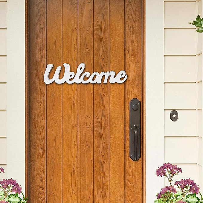 Rustic Wooden Outdoor Welcome Sign for Front Door 15", Wall Hanging White Letter Sign, Farmhouse Entryway Decor for Table, Christmas Signs for Home Decor Living Room Wedding Thanksgiving