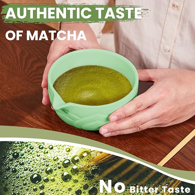 Matcha Whisk Set, Lotus Cyan Ceramic Matcha Set Includes Matcha Bowl, Matcha Whisk (Chasen) and Holder, Sifter, Bamboo Scoop & Spoon - 6 Pcs Matcha Kit for Matcha Lovers