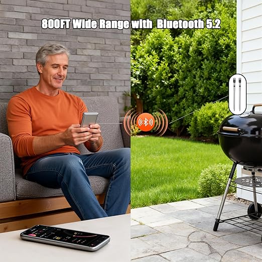 Wireless Meat Thermometer Digital - 800FT Bluetooth Food Thermometer for Cooking, NIST Certified Accuracy ±0.5°, Standalone Base Dual Probes for Kitchen Grill BBQ Oven Smoker Rotisserie