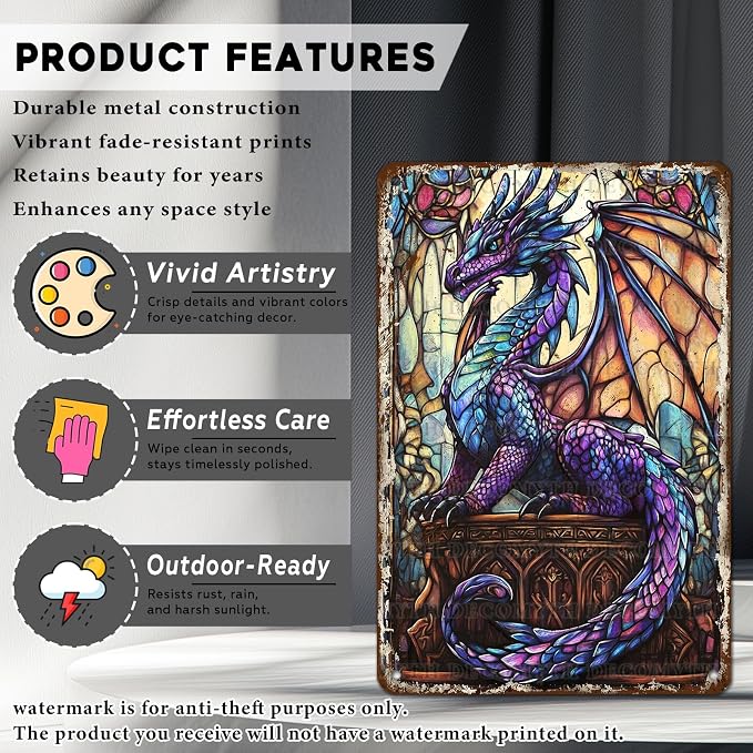 Dragon Wall Art Metal Sign Dragon Sign Vintage Tin Sign Retro Dragon Bathroom Decor Metal Wall Decor for Home Office Man Cave Bar 12 * 8inch - Image 2