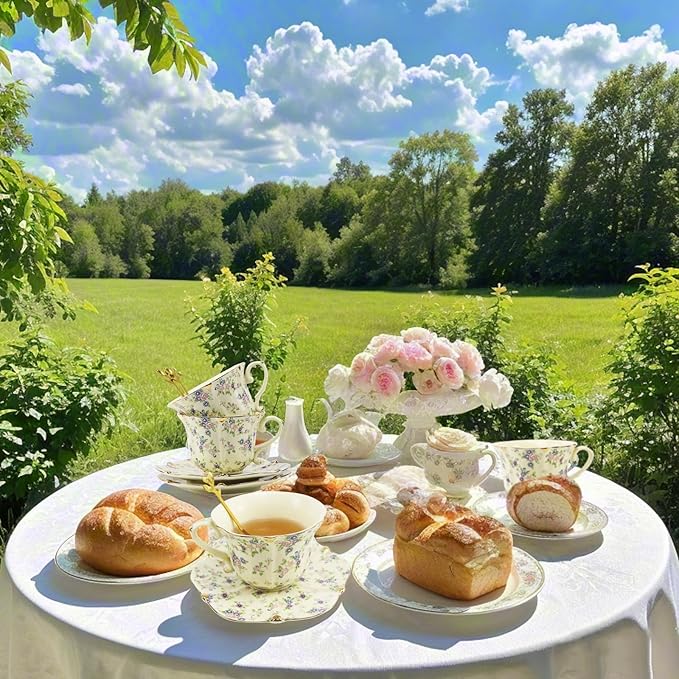 Country Roses Porcelain Tea Cup and Saucer Set with Gold Trim, Vintage Style, For Women and Tea Parties (2, Yellow)